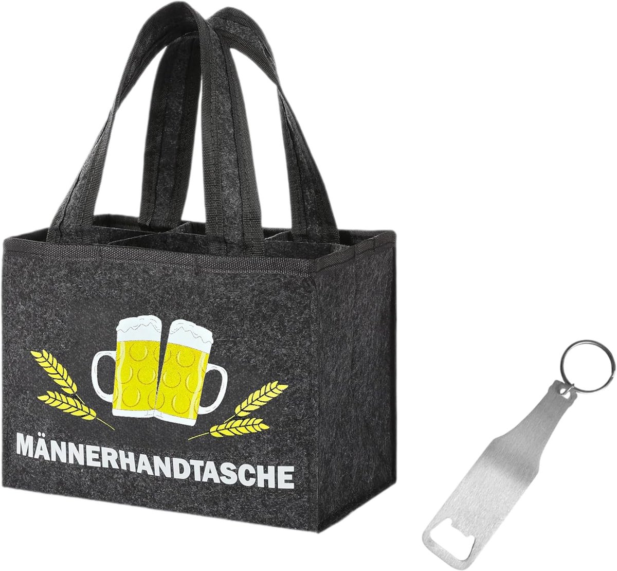 Tas voor heren, 21 x 13 cm, inclusief flesopener, biertas voor heren, 6-pack, geschikt voor feestjes, picknicks, barbecues, kamperen en bierfeesten