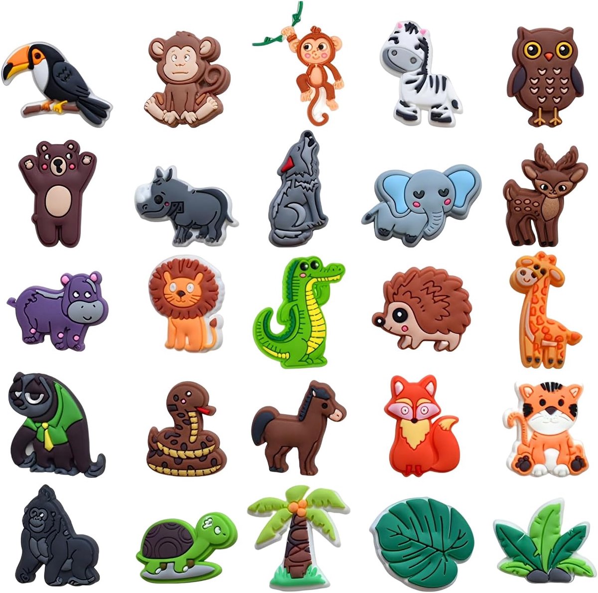 25 dierenschoenen ornamenten, afneembare schoenaccessoires, krokodillenbedel, schattige cartoonschoenen, ornamenten, geschikt voor klompsandalen, 2,5-3 cm, pvc, 2,5-3 cm, polyvinylchloride, 2,5