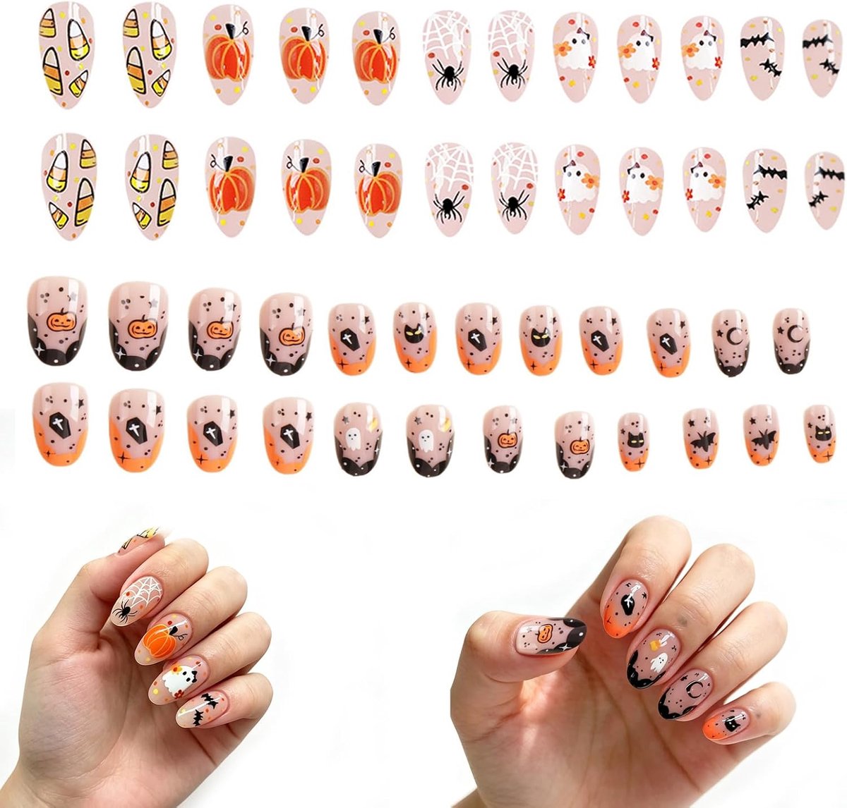 Nagels, 48 stuks press-on nagels, zelfklevende kunstnagels