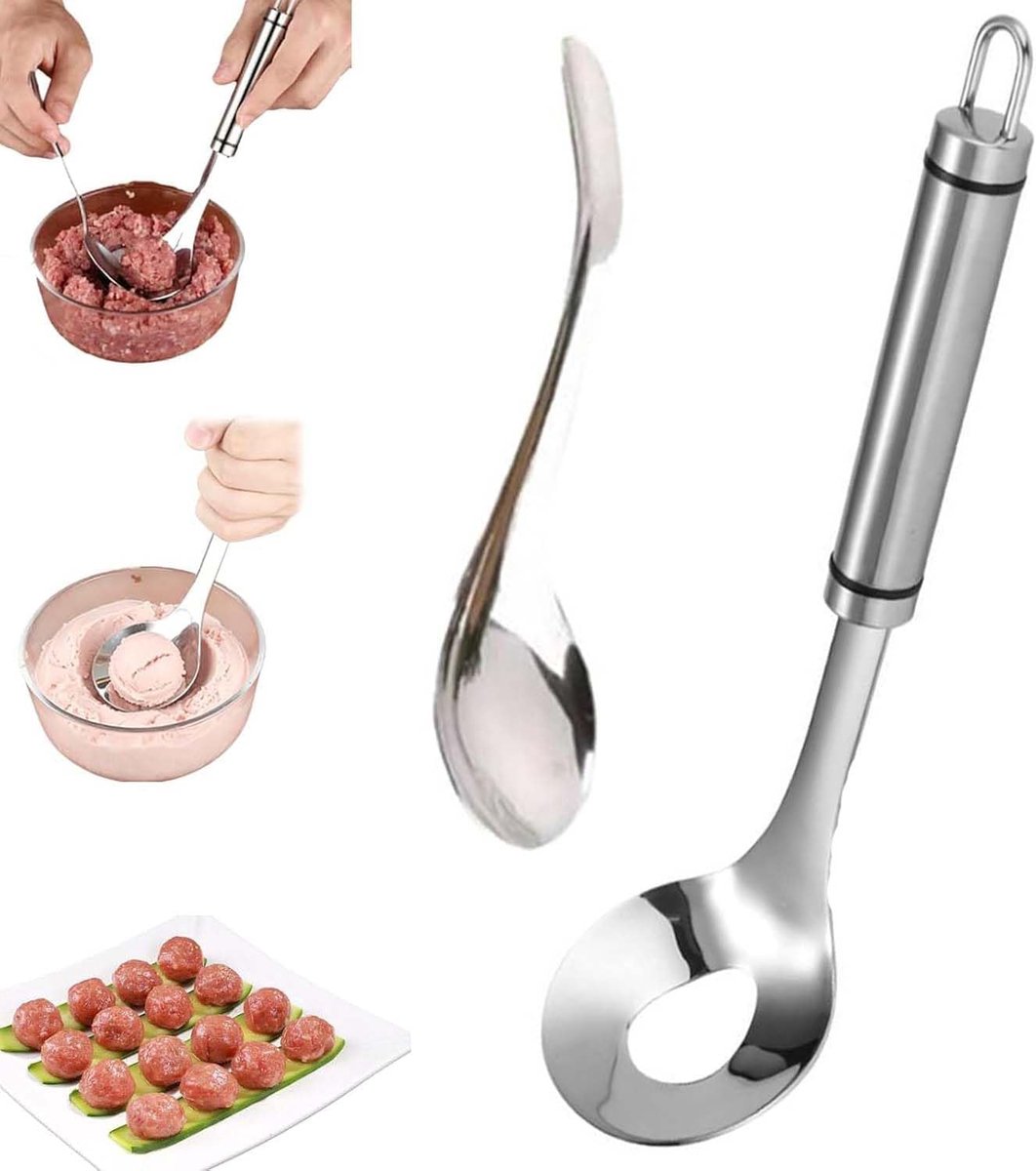 Runderbal Lepel van Roestvrij Staal - 2 stuks - Gehaktbal Maker Lepel - voor het Maken van Gehaktballen in de Keuken