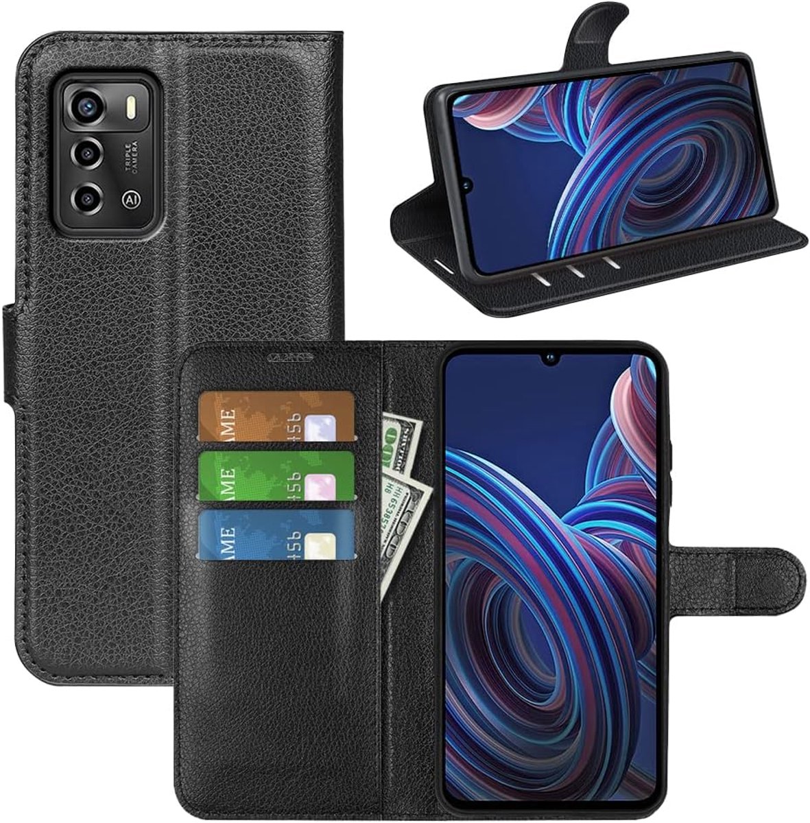 Hoesje voor ZTE Blade V40 Vita/Blade A72 4G, Premium Lederen Portemonnee Case Flip Cover met Siliconen Bumper [Kickstand] [Kaarthouder] [Magnetische Gesp] Boekenkast Skin voor ZTE Blade A72 4G,