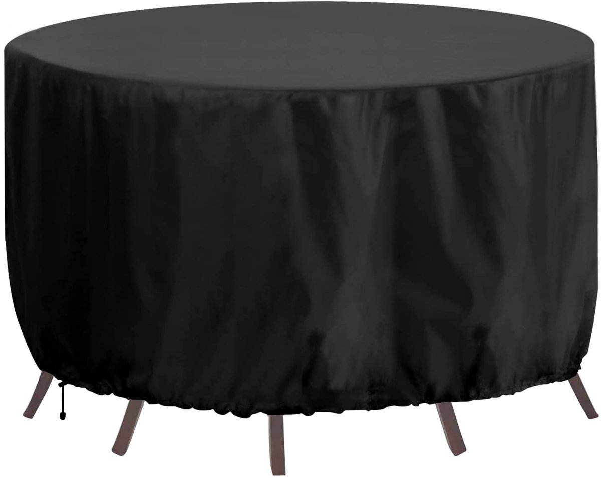 Famanu Tuinmeubelafdekking, waterdicht, duurzaam, bijgewerkt 420D Oxford-weefsel, 230x90 cm, ronde tafelafdekkingen, ratan-meubelafdekkingen voor meubelsets, zwart