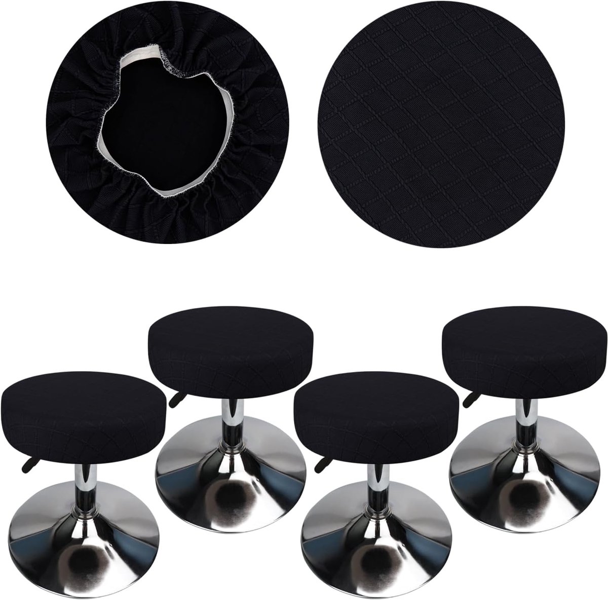 Krukhoezen Ronde Diameter 30-40 cm Ronde Barkrukhoezen Elastisch Kreukvrij Wasbaar en Stofdicht (4, Zwart)