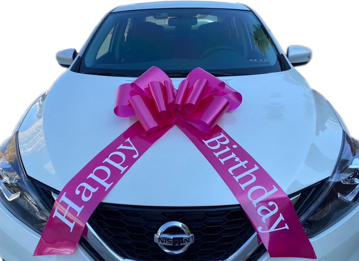 grote roze strik voor autoverjaardag, Happy Birthday, cadeaustrik groot - XXL 58,4 cm, en strik met banden van 185 cm, enorme autostrik, grote mazen, autoboog voor fiets
