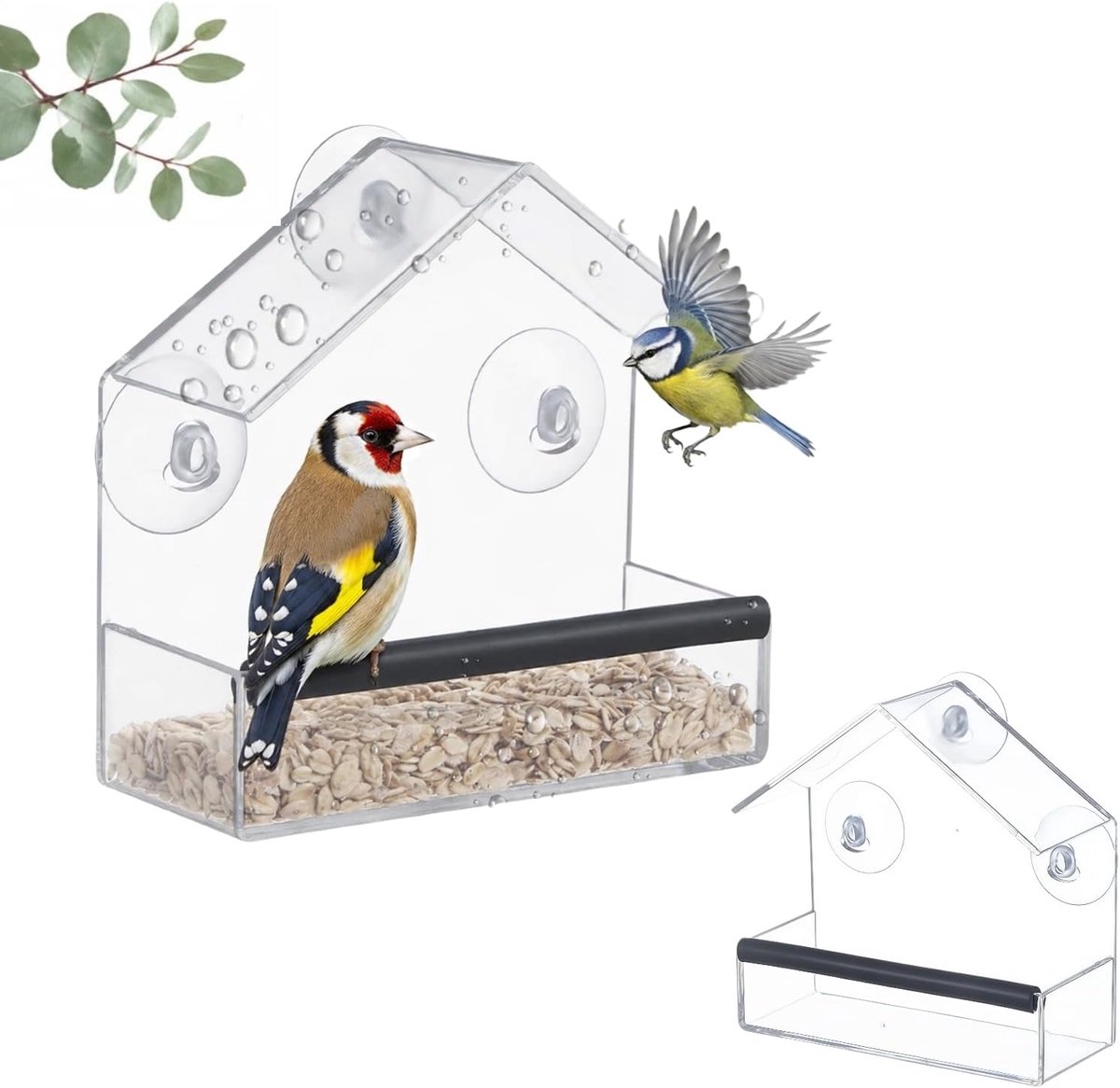 2-delige vogelvoederdispenser voor raam, vogelvoederhuisje, raam, vogelvoederhuis, acryl, transparant, raam, acryl vogelvoederstation (15 x 6 x 15 cm)