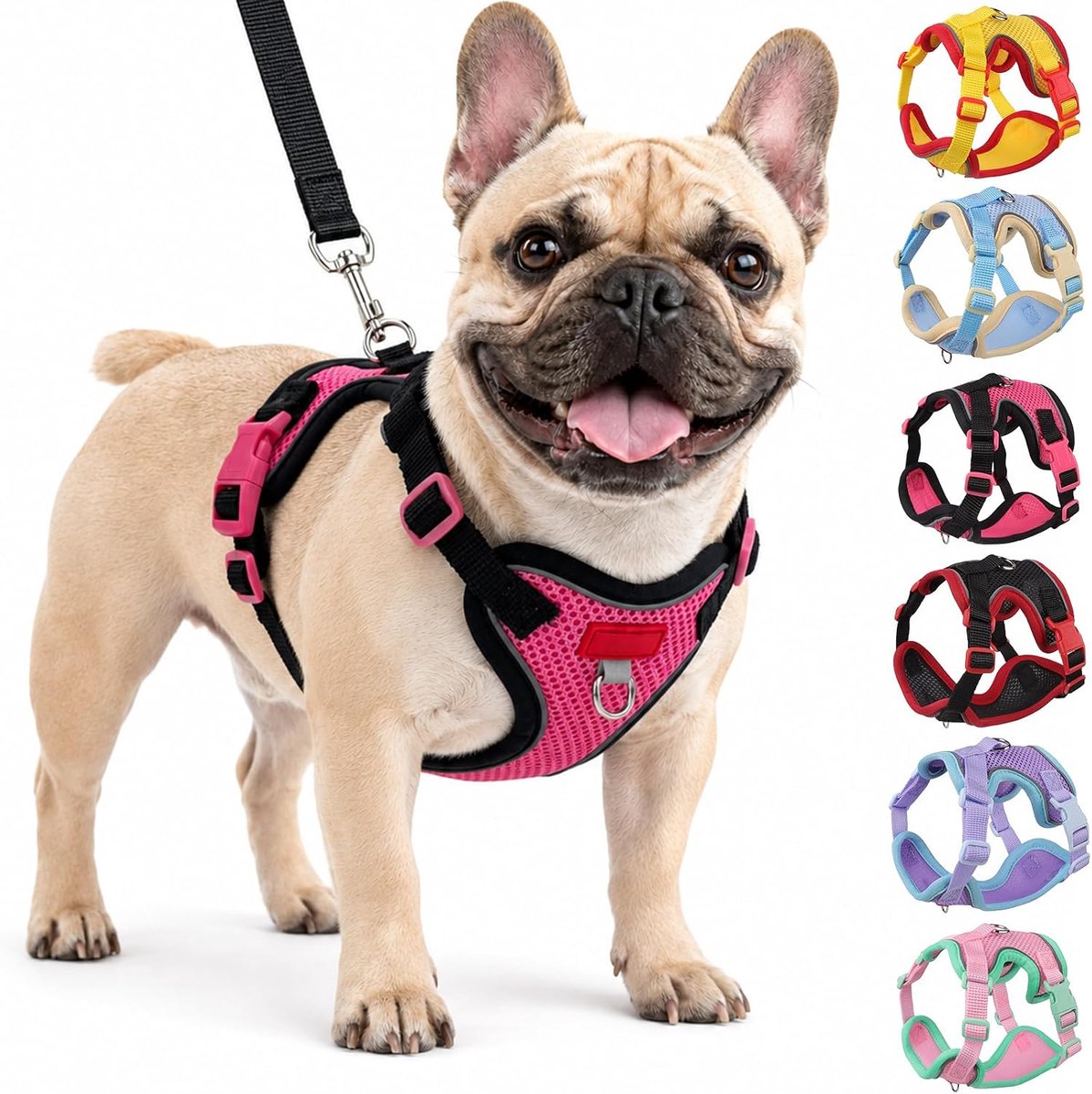 Set met hondenharnas en riem, zacht gewatteerd reflecterend verstelbaar puppyharnas, geen verstikking, zacht mesh, ademend huisdierentuigje voor kleine, middelgrote honden en katten, voor