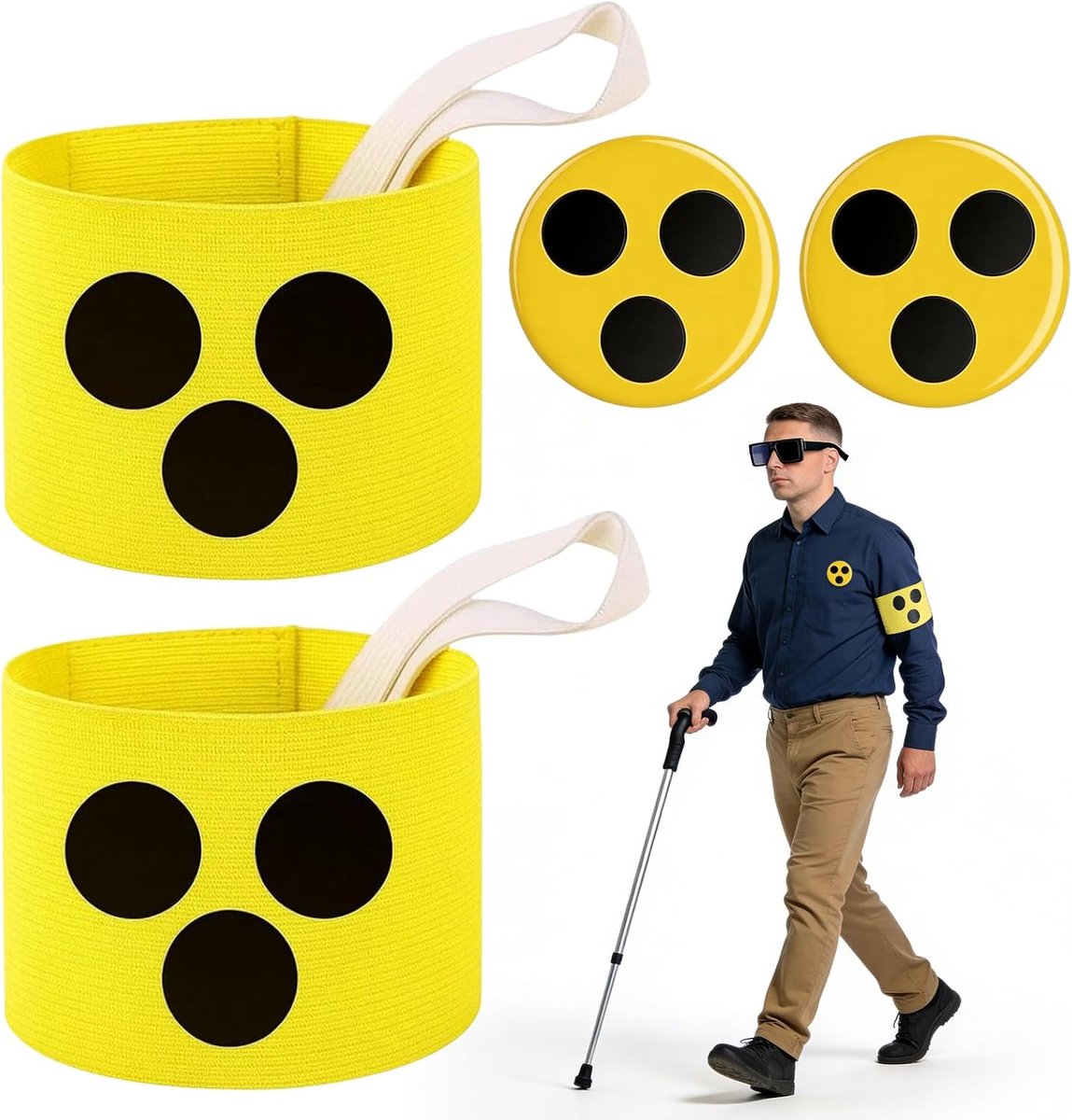 2 armbanden voor volwassenen met 2 blindbadges, blindebindmiddel voor arm hulpmiddelen voor slechtzienden geschikt voor dagelijks gebruik en op reis