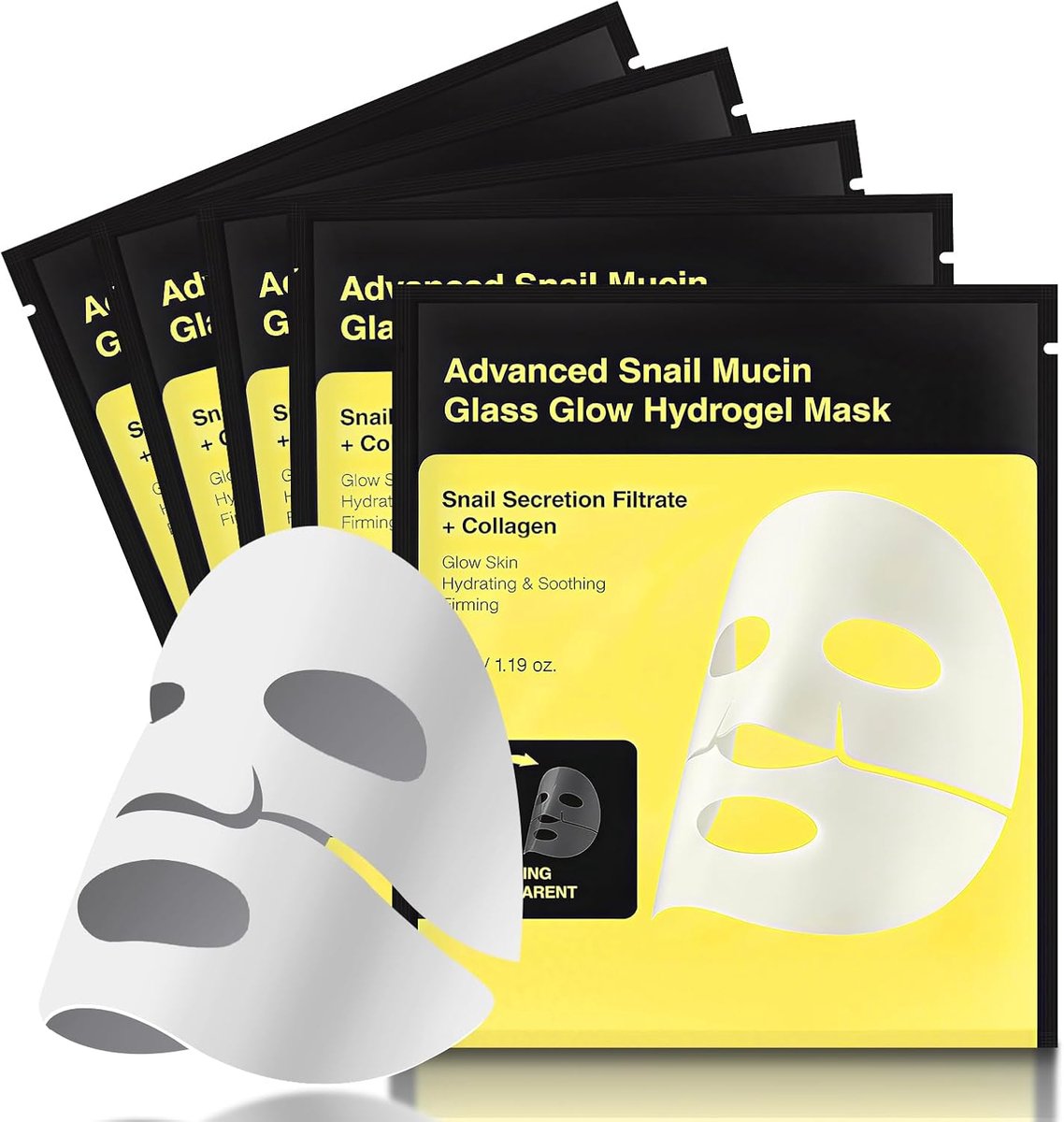 6 stuks Advanced Snail Mucin Mask, Overnight Collagen Masks, Collageen gezichtsmasker, vochtinbrengende hydrogelmasker voor de nacht voor droge, gevoelige huid