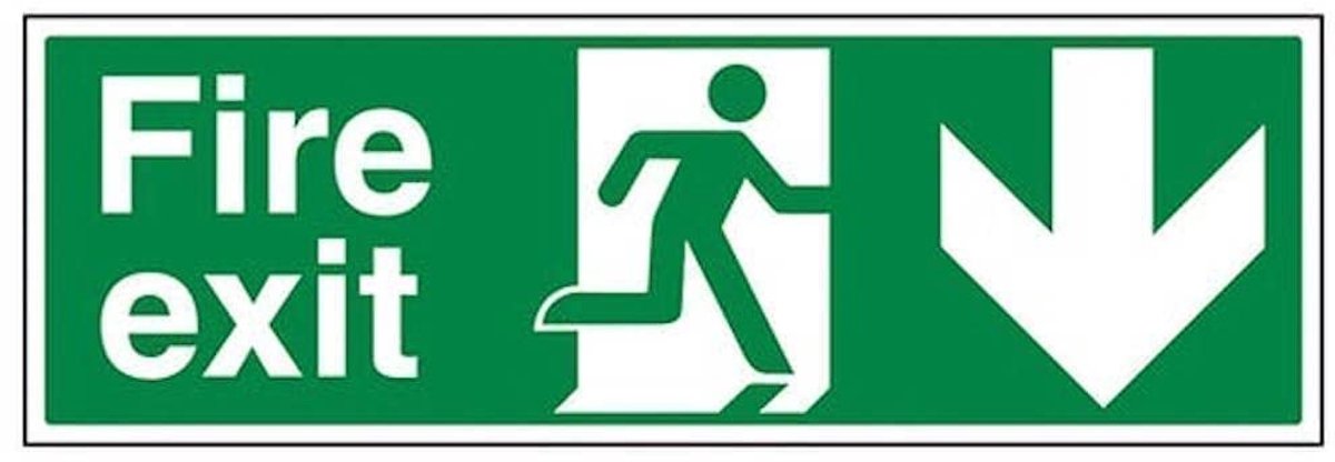 Fire Exit Pijl-omlaag bord - 450mm x 150mm - 2mm Rigid Plastic