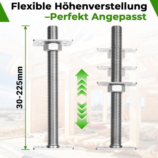 4 x in hoogte verstelbare paaldragers, 80 x 80 x 250 mm, zilver, thermisch verzinkte steunpoot, bodemplaat om vast te schroeven, voor carport, pergola, omheining — afbeelding 2