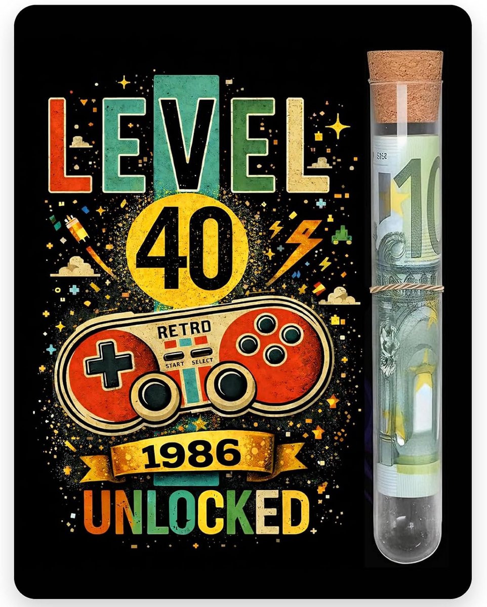 40e verjaardag mannen geldgeschenk kaart, retro gaming design, niveau 40 onlocked houten geldgeschenk voor mannen, verjaardagsdecoratie met reageerbuis cadeau-idee voor vriend familie kaart 40e