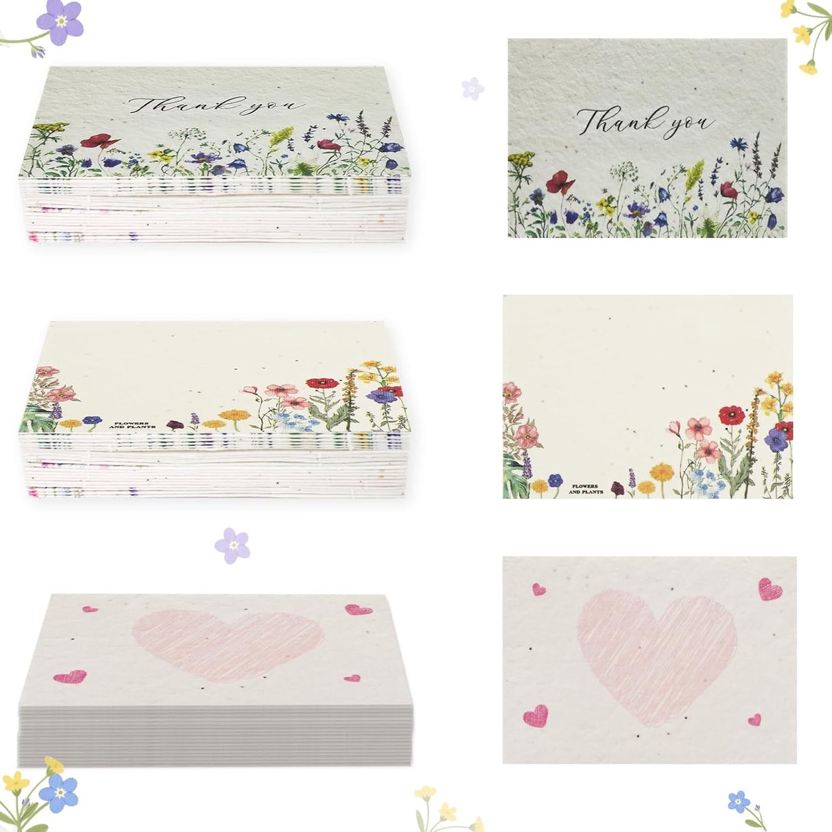 Wenskaarten van zaadpapier, plantbaar wilde bloemenzaadpapier, uitnodigingen, bedankkaarten, ingebedde gerecyclede bloemenhangers voor bruiloften, geschenken, verjaardagen