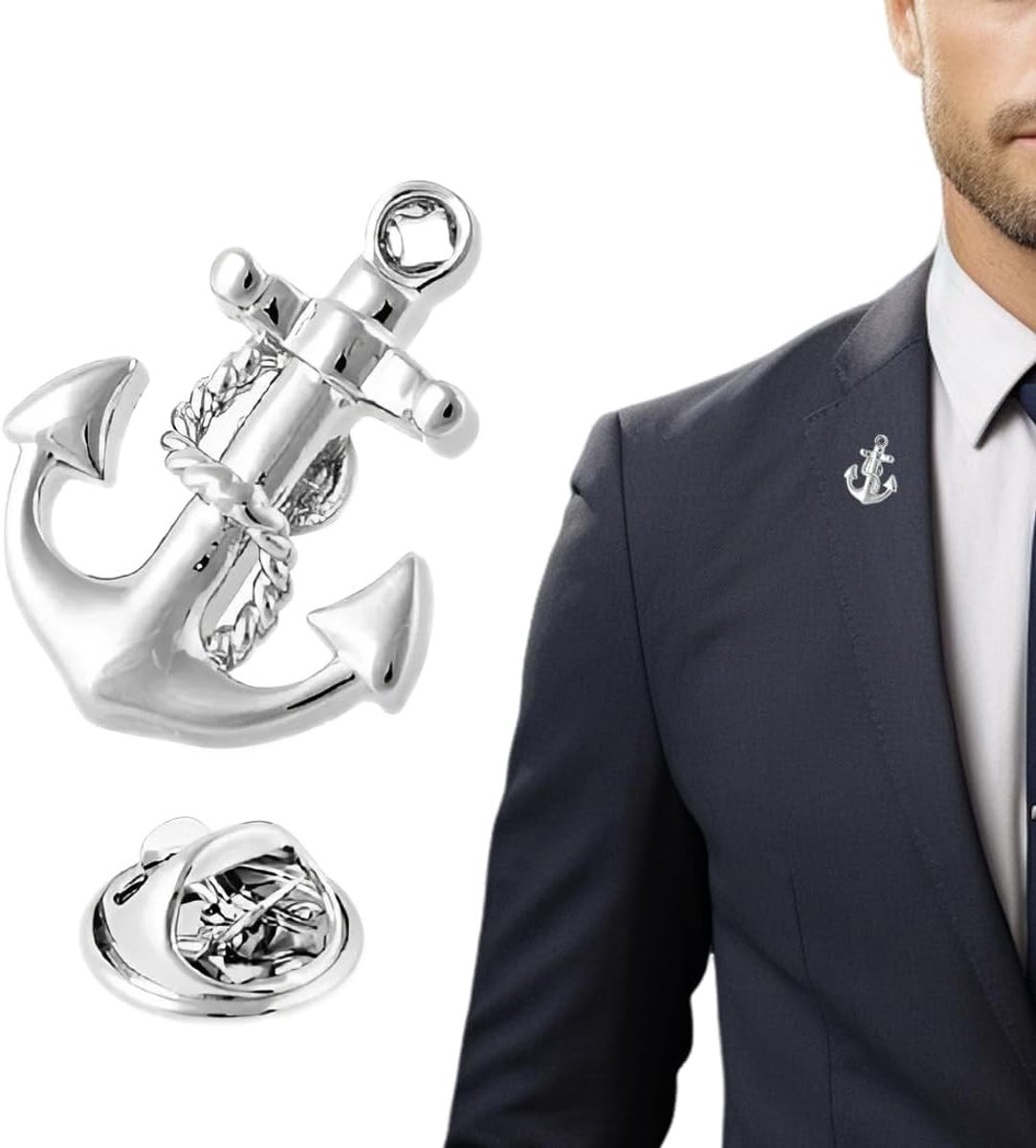 Broches en pin's mini-prijs, 1 stuk kledingbroche met knoop sieraden voor dames elegante kledingspeld anker kledingclip (zilver)