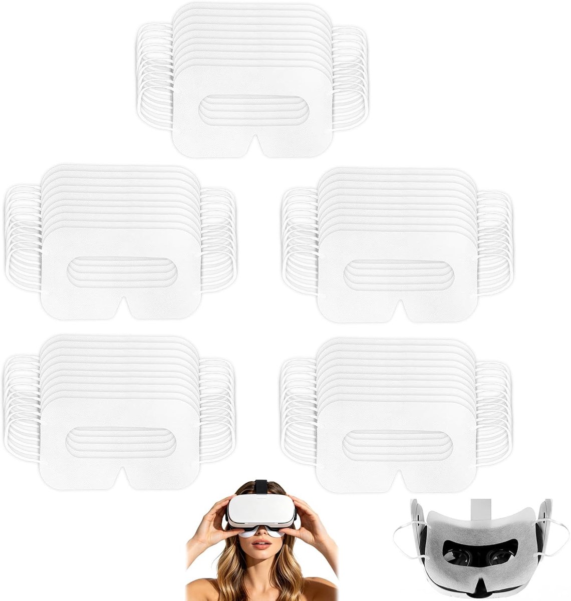 50 Wegwerp VR Gezichtsmaskers voor VR Bril, Witte Hygiënische Beschermhoezen van Zacht Ademend Vlies met Oorlussen, Universele VR Cover voor Schoner Gebruik bij Delen Spelen en Dagelijks Geb