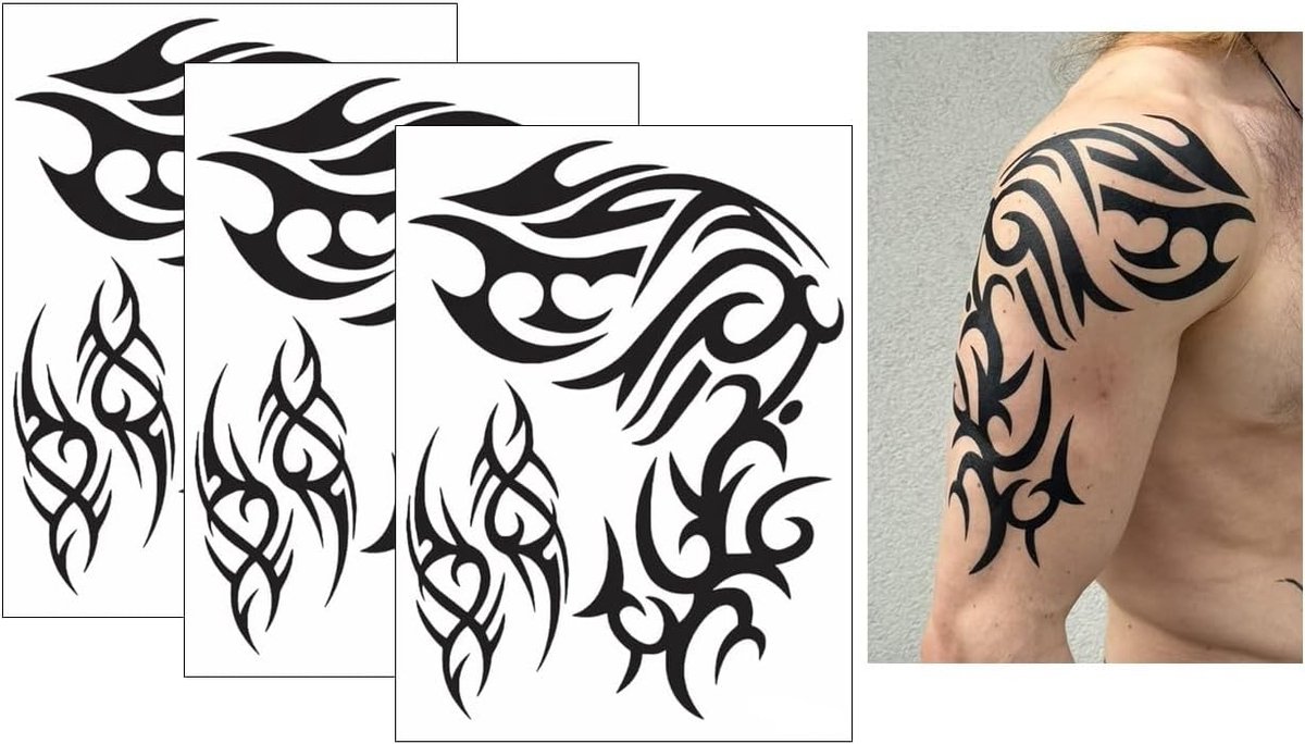 Tijdelijke grote schouder tattoo bovenarm tattoo tribal tattoo voor rechter schouder PC006x3