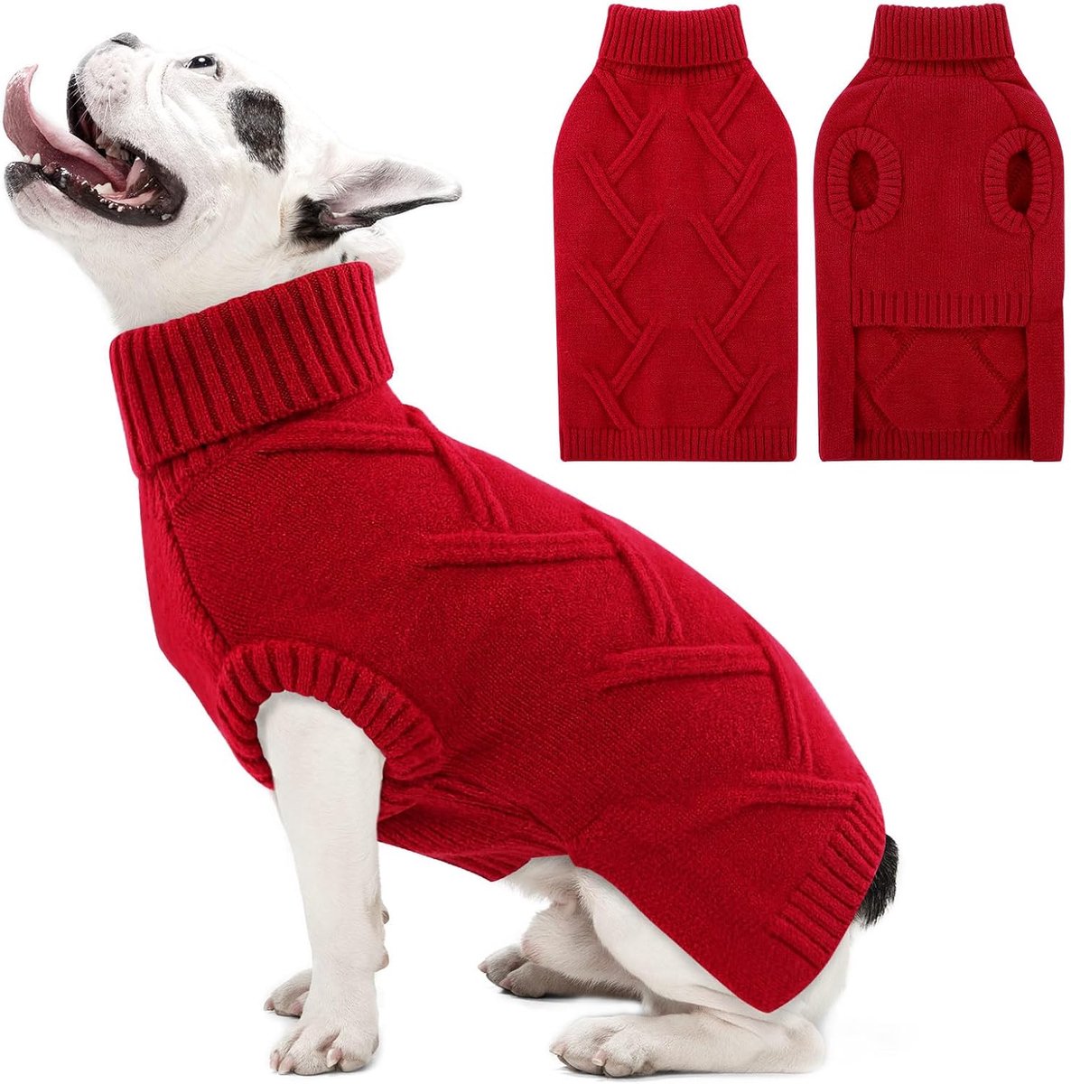 Hondentrui, kleine honden, winter, warm, gebreide trui, hondenpullover, XS voor chihuahua, yorkies en katten, rood, XS