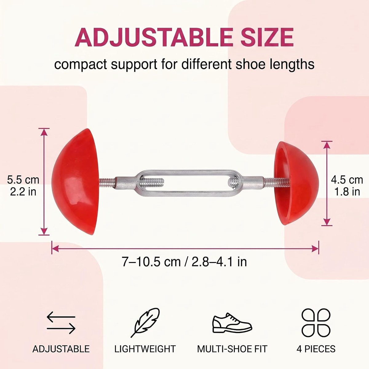 2 paar schoenspanners voor dames en heren, verstelbare schoenspanners voor schoenen met hak en platte schoenen, professionele schoenspanners van kunststof voor laarzen en leren schoenen
