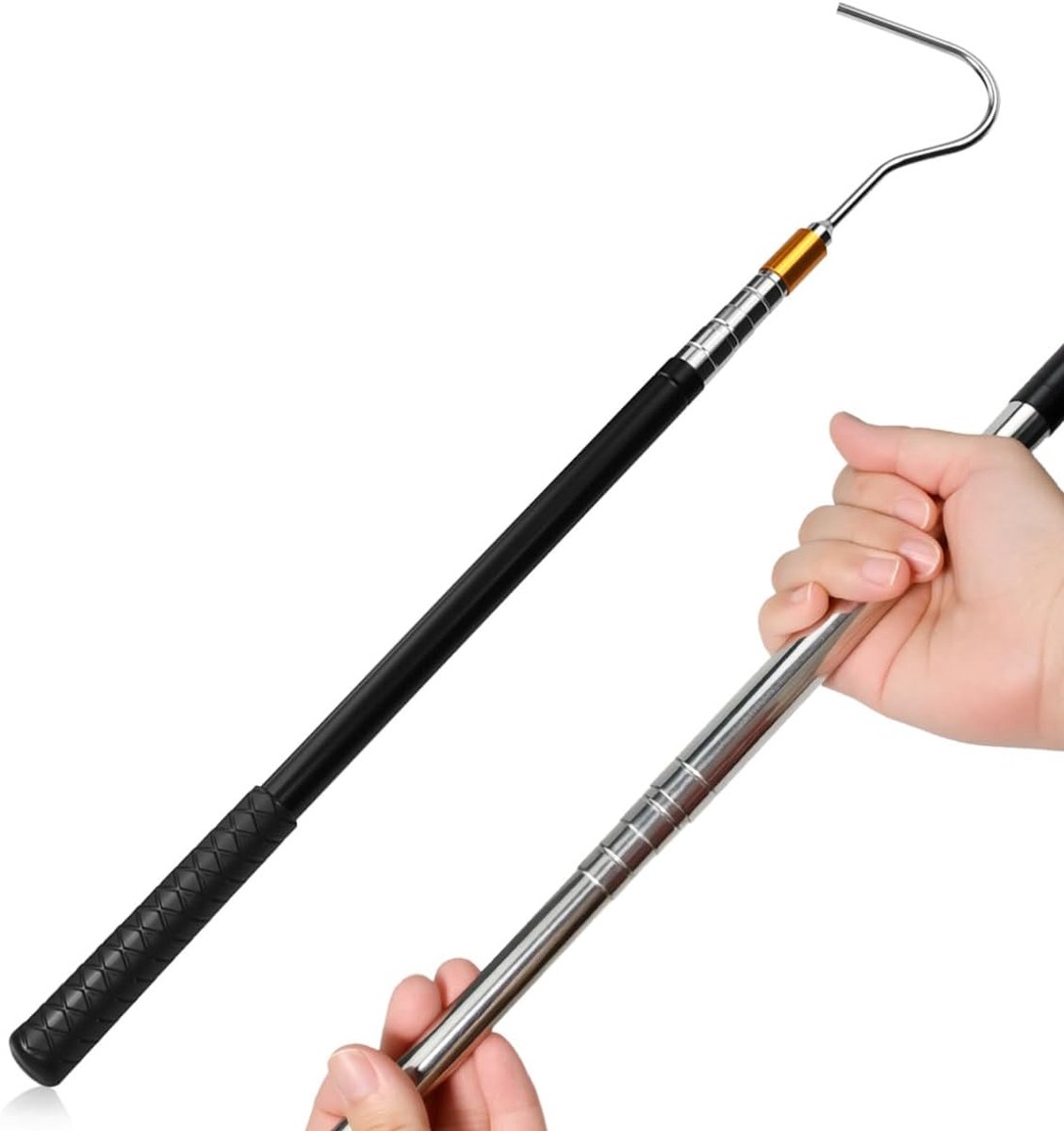 Telescoopstang met haak, boothaak, telescoop voor zonnezeil, intrekbare 41 tot 150 cm, telescoopstang met haak, camping, zolderhaak, telescoopstok, trekhaak voor vloertrappen