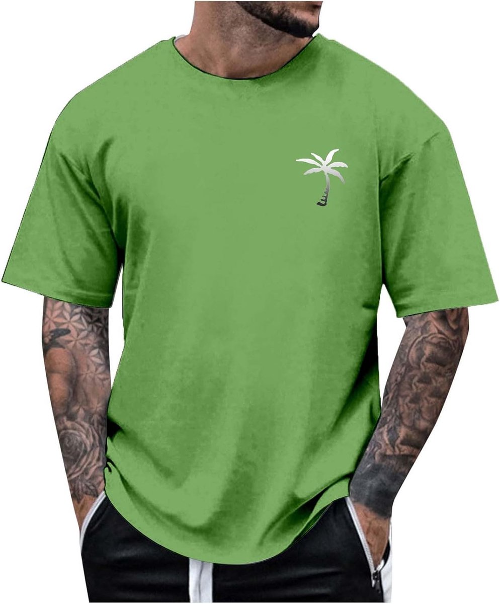 Tshirt Herren Sommer T-Shirts Oversized Rundhals Kurzarm T Shirt mit Kokosnussbaum Drucken Basic Shirts Casual Tops Vintage Streetwear Freizeitshirt Sportshirt, XXS-6XL
