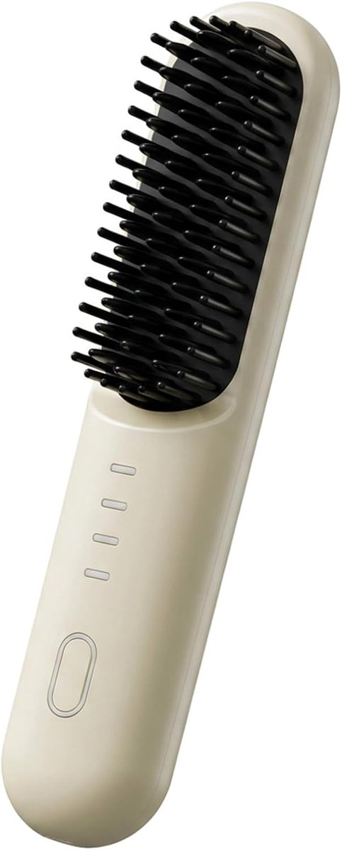 Draadloze stijltang borstel draagbare 2 in 1 haar stijltang en styling borstel met eiwitverzorging en 4 warmte-instellingen reizen styling tool beige