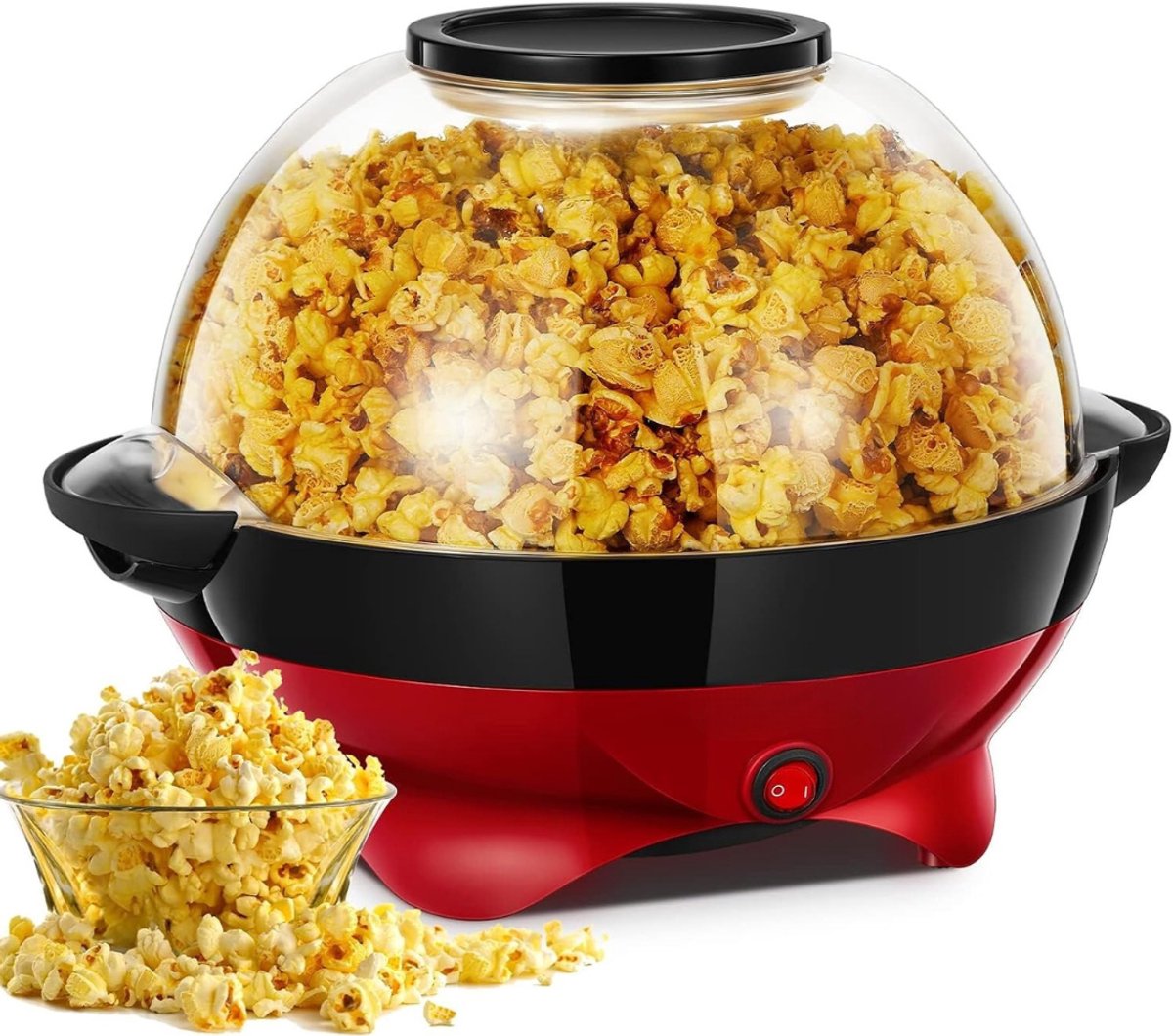 Kavo®- Popcorn Machine - Popcorn Machine zonder Olie - Hetelucht Popcornmaker - Zwart/Rood - 36cm x 30cm x 25cm
