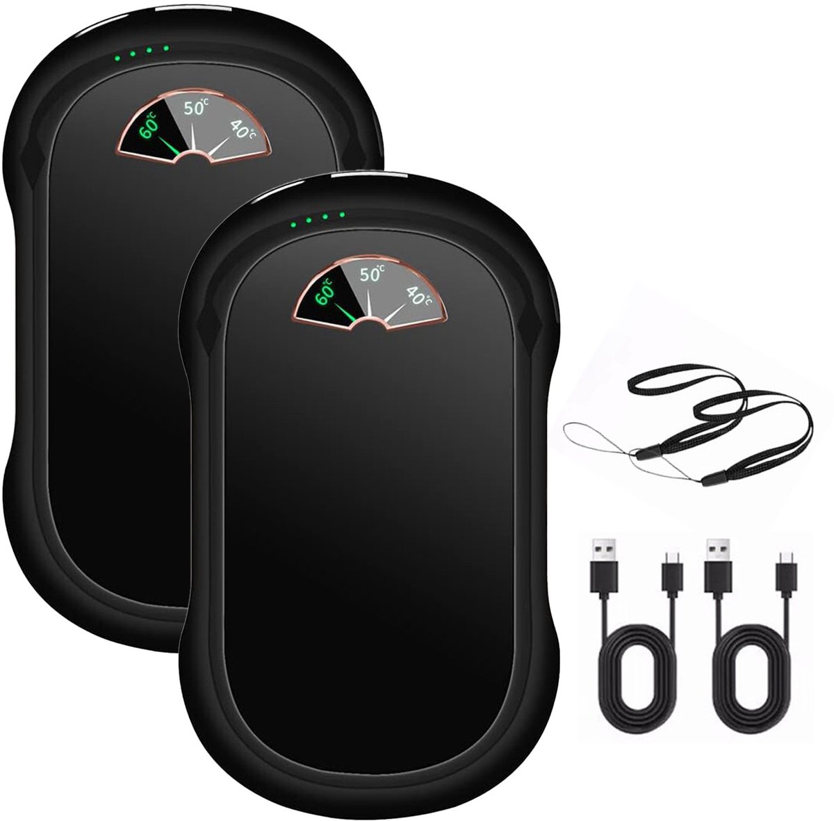 Elektrische handwarmer – Afneembare handwarmer – Set van 2 – Oplaadbaar via USB – Drie temperatuurstanden – 10000 mAh – Enkelzijdige verwarming – Zwart