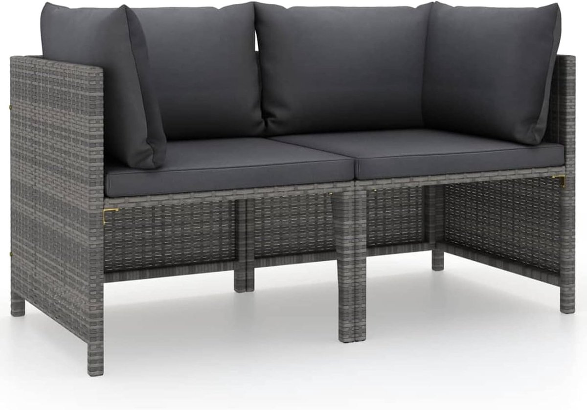 Tuinbank voor buiten, rotan, voor de tuin, terras, 8 zits, 2 zits, met polyethyleen rotan kussen, grijs
