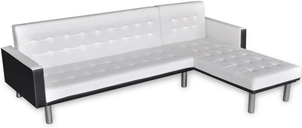 Hoekbank met slaapfunctie sofa loungebank kunstlederen sofa als slaapplaats voor woonkamer slaapkamer - wit