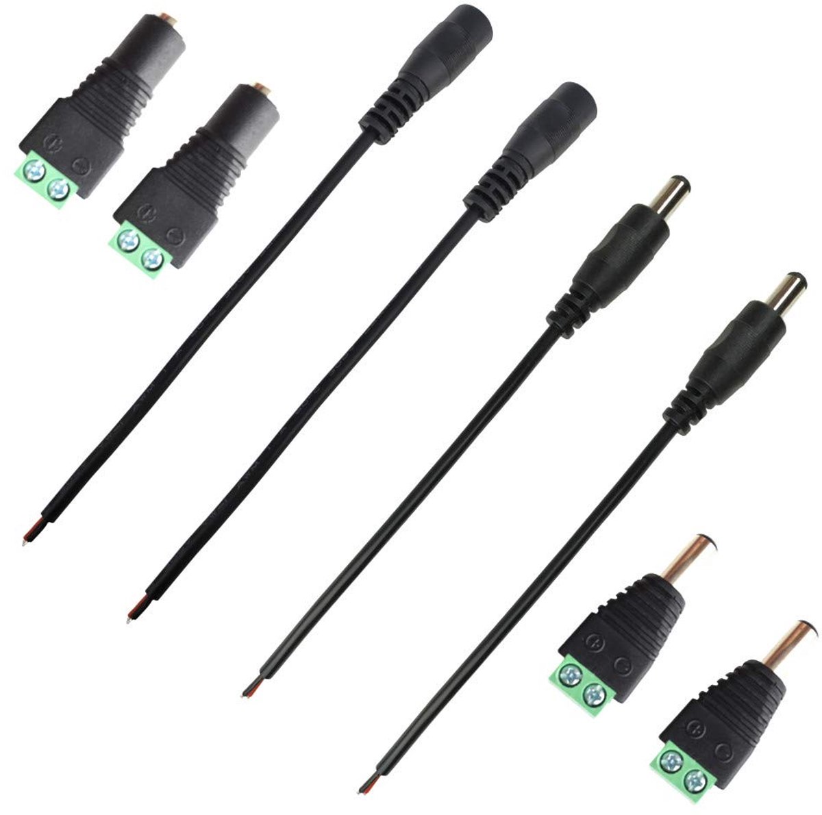 2 Paar 5,5 x 2,1mm stekker mannelijke vrouwelijke kabel DC-verbinder verlengkabel netsnoer (15cm) en 2 paar mannelijke vrouwelijke 5,5 x 2,1mm stekkers