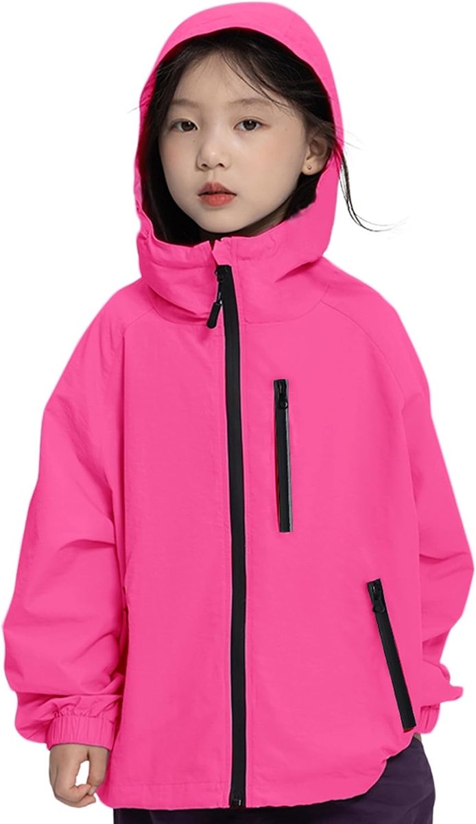 Waterdichte jas met capuchon voor meisjes, lichte regenjas, windbreaker, outwear, regenjassen voor kinderen, jongens, 7-14 jaar
