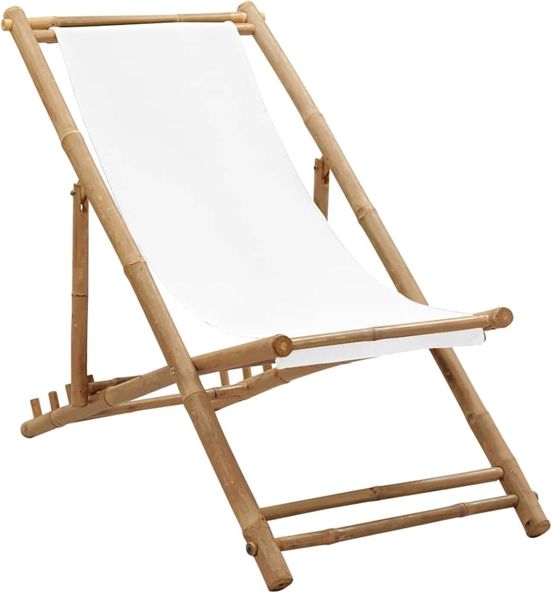 Opvouwbare Ligstoel Stoel Tuinstoelen van Bamboe en Zeildoek, Tuinligstoel met 4 Hoogte-instellingen