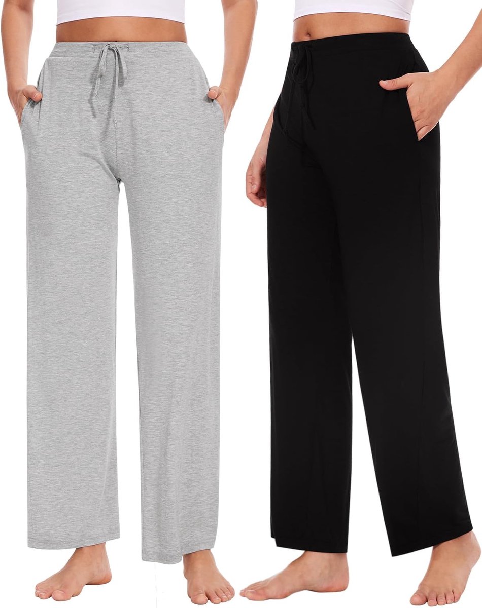 Lange pyjamabroek voor dames, zachte joggingbroek, vrijetijdsbroek met zakken, verpakking van 2 stuks