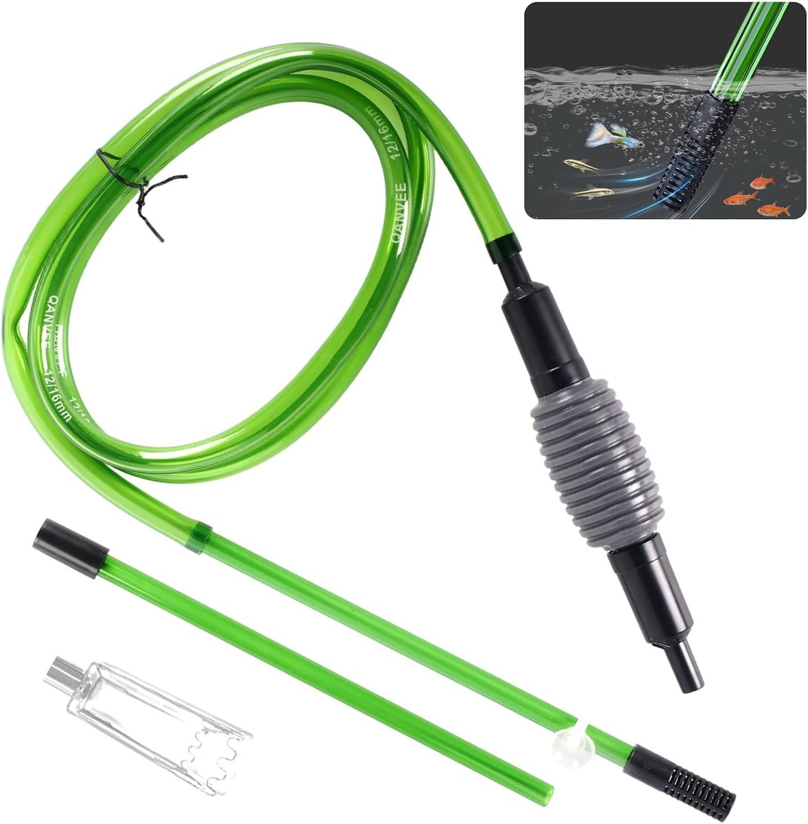 Mulmsauger voor Aquarium - Handmatige Waterverversing en Zandreiniging met Instelbare Doorstromregeling voor Zandfilters, Vis Tanks en Grindfilters - Aquariumonderhoud en Reiniging