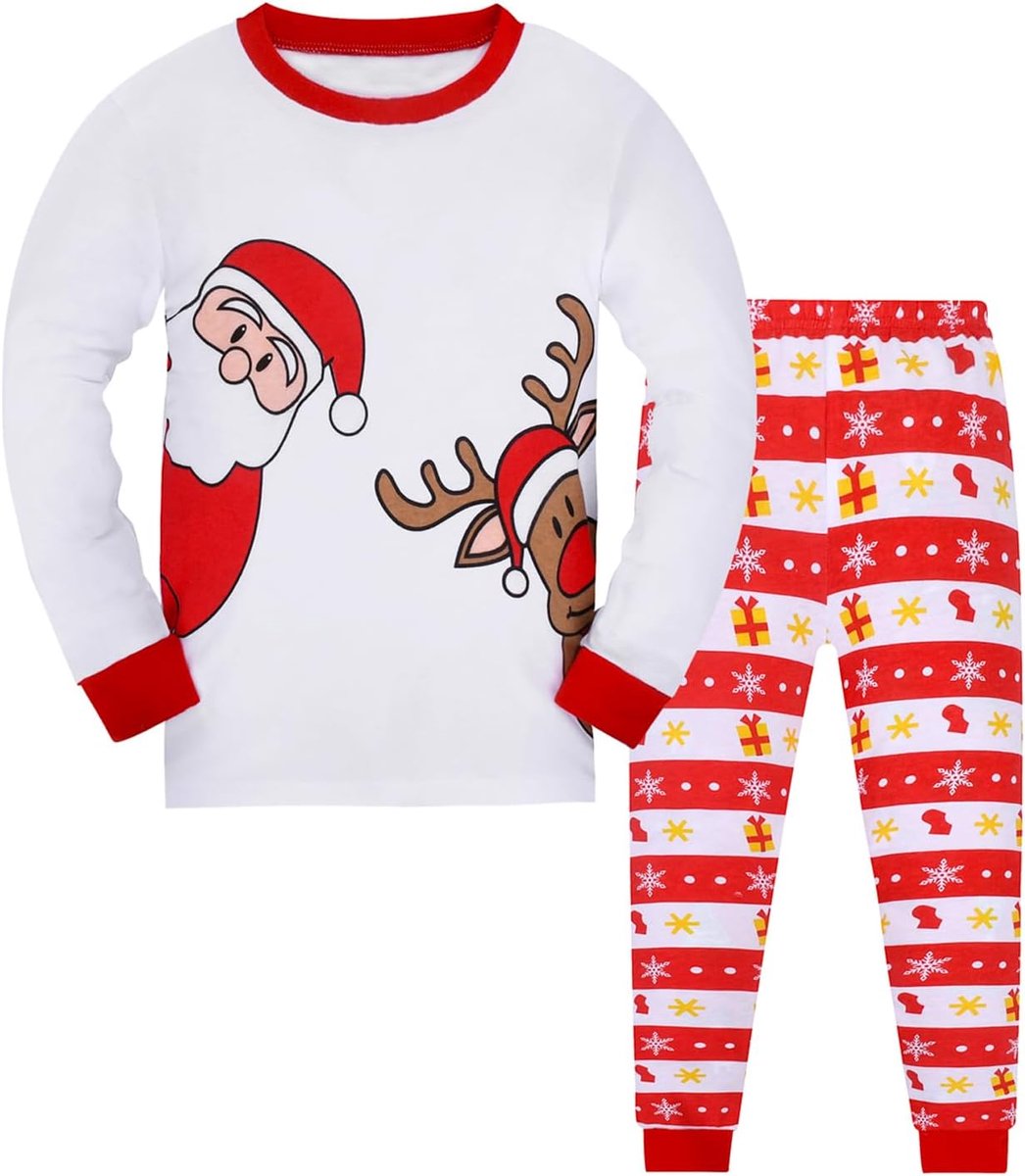Pyjama Kinderen Katoenen Nachtkleding met Kerstprints voor Jongens en Meisjes van 2-12 Jaar