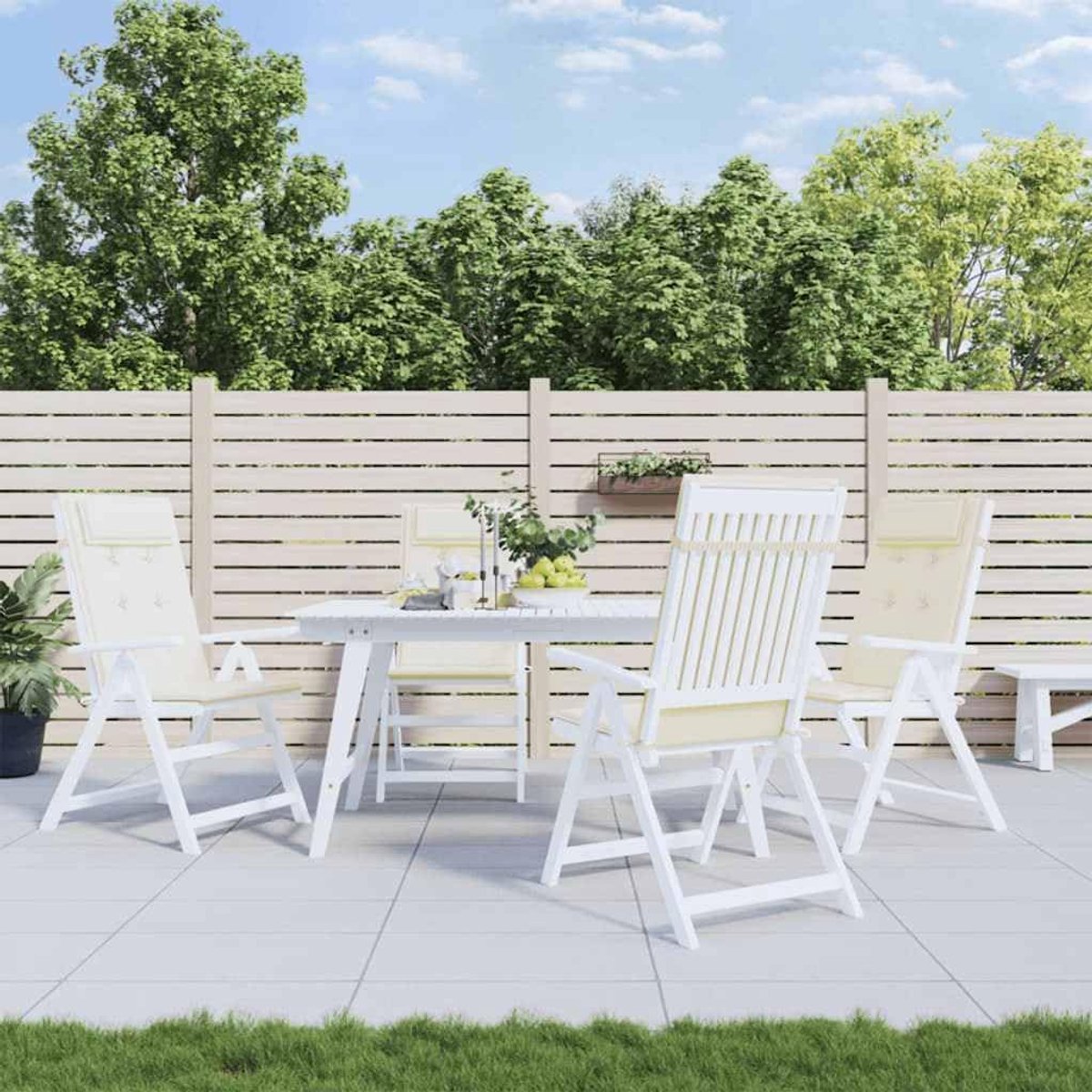 Zitkussens met hoge rugleuning, 4 stuks, crème Oxford-weefsel, waterafstotend, ademend, voor tuinmeubelen, zitkussen, kruk, outdoor bekleding