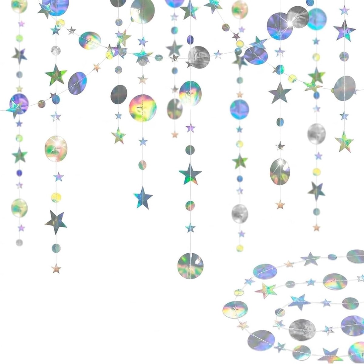 4 stuks 4 m hangende papieren slingers holografische regenboog