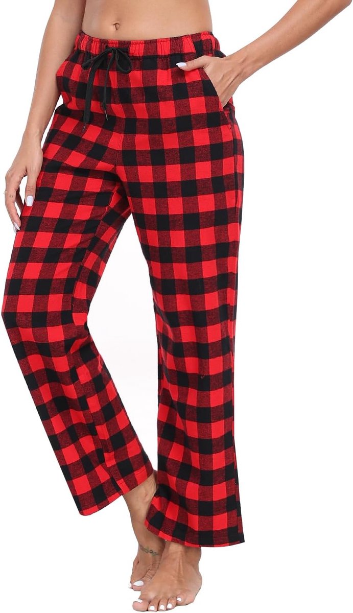 100% katoenen pyjamabroek geruite lange pyjamabroek zachte vrijetijdsbroek broek nachtkleding slaapbroek huispak met zakken en trekkoord