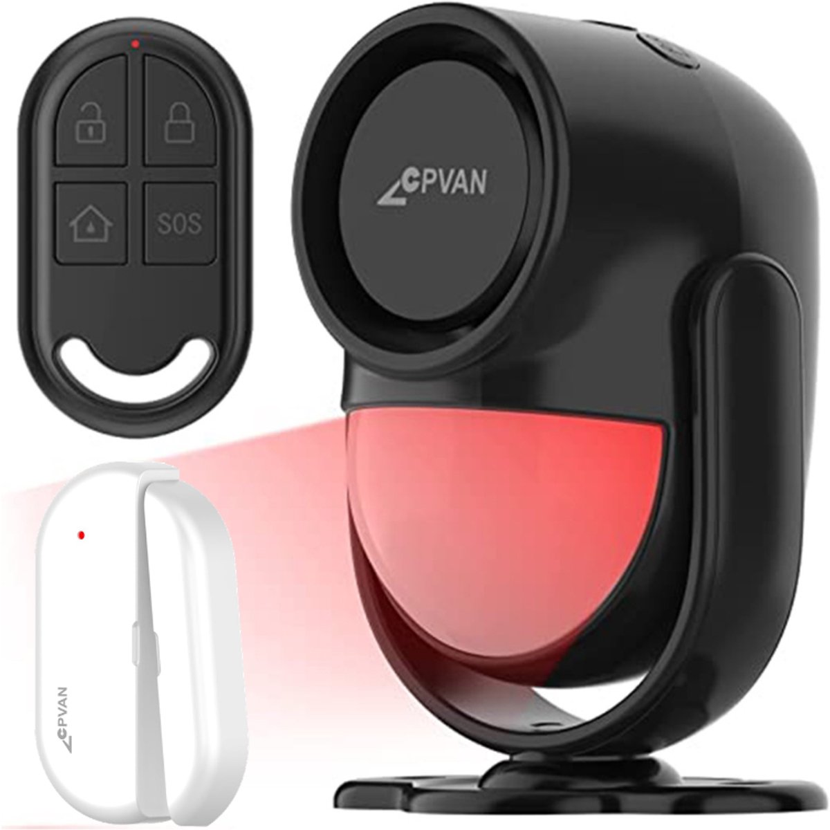 CPVAN PIR Bewegingsmelder Alarm - Bewegingssensor met Afstandsbediening - Uitbreidbaarmet Magneetcontact - 125dB - Antidiefstal Alarmsysteem voor Thuis - Camper - Appartement - Auto - Garage - Kantoor - Winkel Model: CP2 Pro+D01 - Zwart