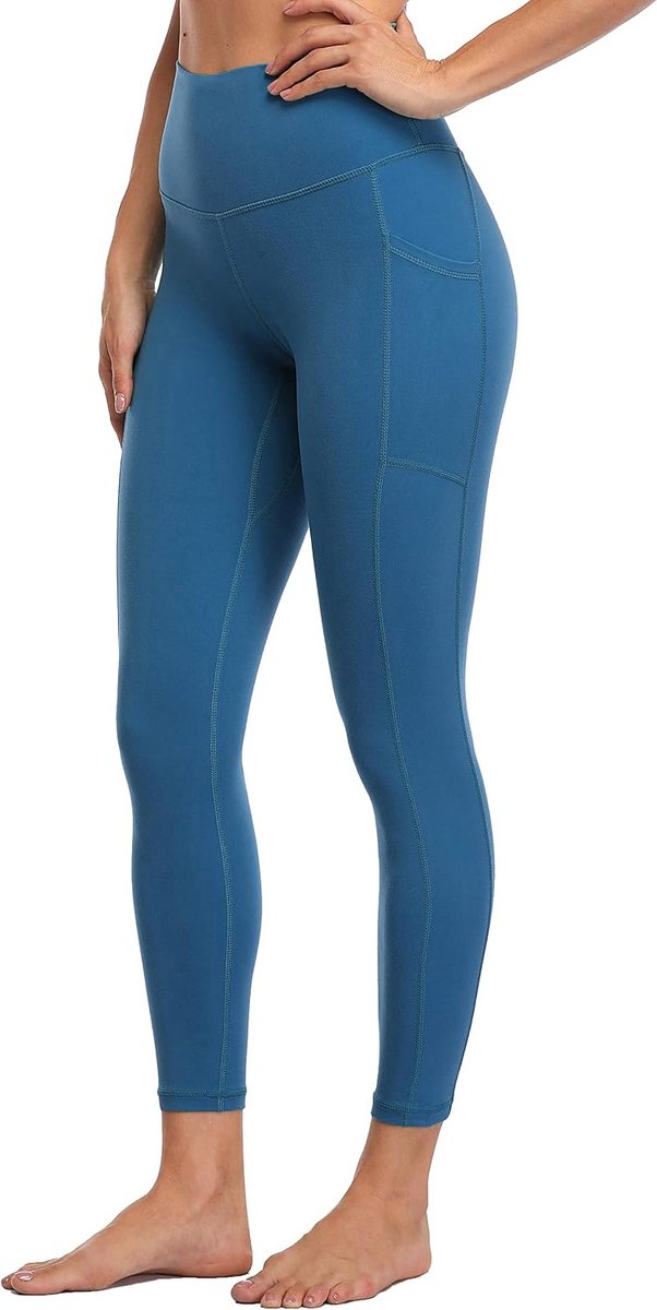 Dames Legging 7/8 met Zakken Sportlegging Hoge Taille Buikcontrole Yogabroek Trainingsbroek Joggingbroek