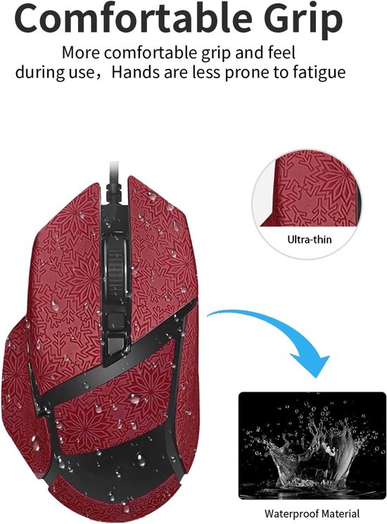 1 set muis anti-slip grip tape voor Razer Basilisk V3 Pro, zweetbestendig, eenvoudig te bedienen, zelfklevend ontwerp, professionele muizen upgrade kit, rood sneeuwvlokkenpatroon — afbeelding 4