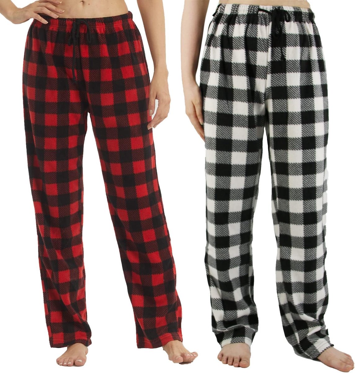 1-2 stuks pyjamabroek voor dames, loungebroek, zachte lange fleece geruite pyjamabroek, vrijetijdsbroek, kerstpyjama met trekkoord