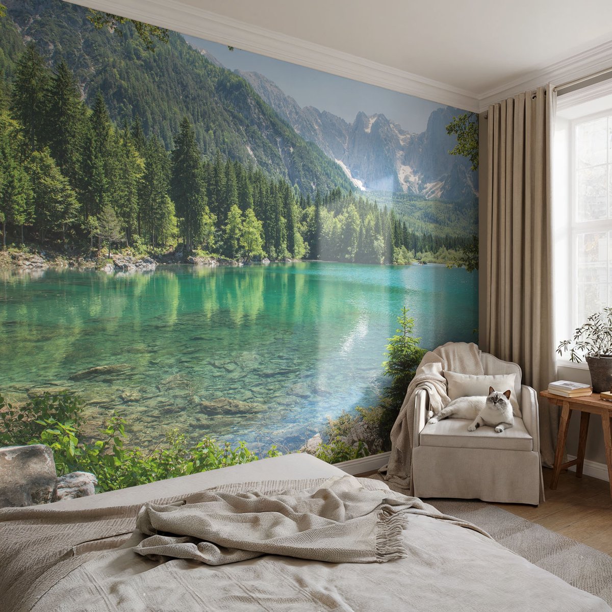 Coloray Vliesbehang - Groente Snellijm Behang - 152x104 cm - Groen Meer Fotobehang Vlies - Hal behang Landschappen - Muurschildering - Woonkamer behang