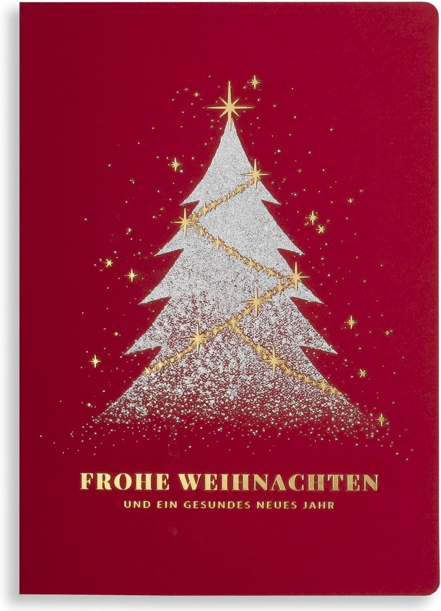 Kerstkaarten - set van 10 kaarten met dezelfde kaarten, 120 x 170 mm, verguld en reliëf kerstmotieven, van sieradenpapier met inzetstukken en enveloppen