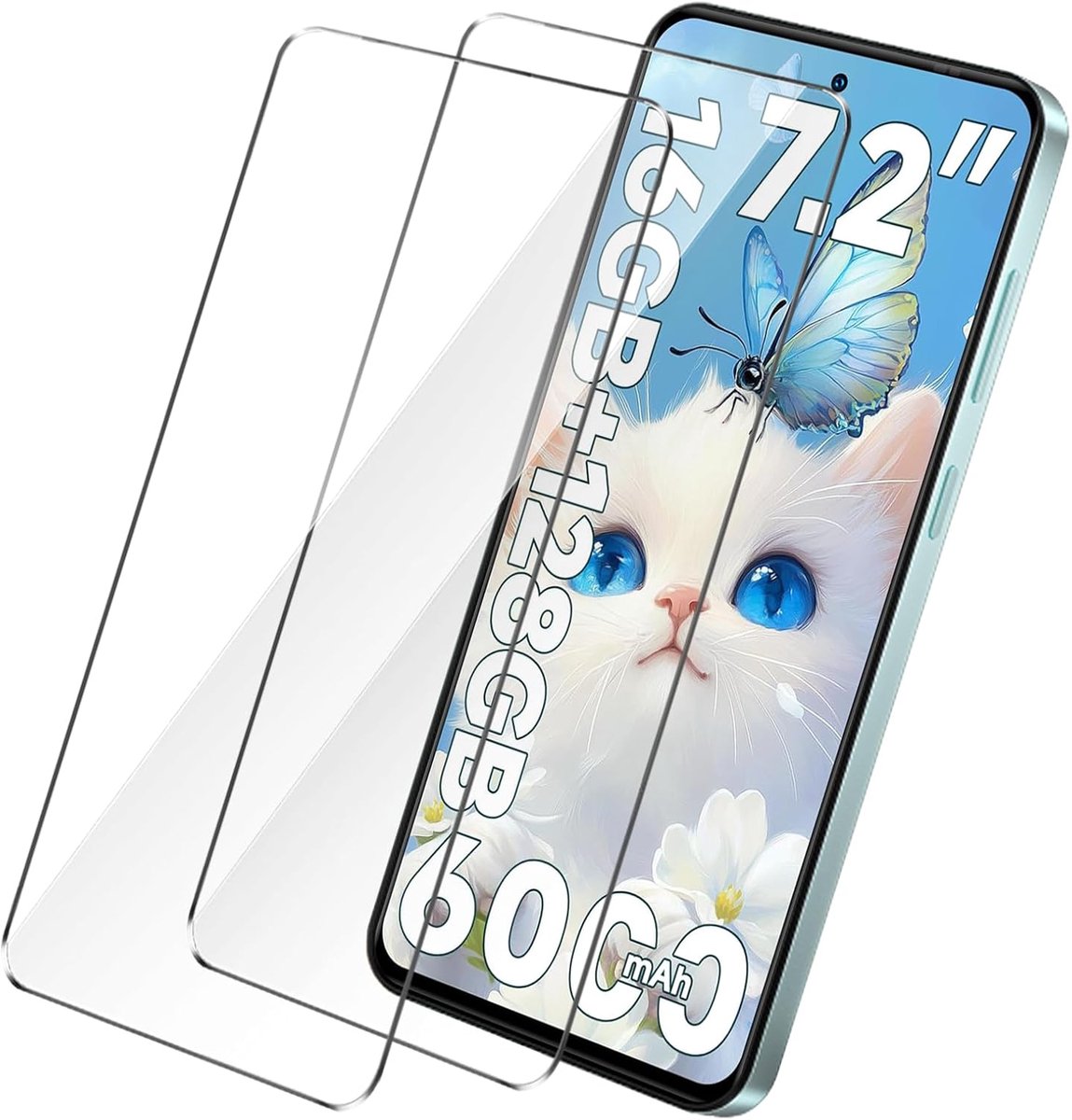 Beschermfolie voor Oukitel C68 Plus (7,2 inch), zuiver glasbeschermfolie, beschermglas, displaybeschermfolie, geen luchtbellen, krasbestendig, anti-vingerafdruk [9H-hardheid, 2 stuks)