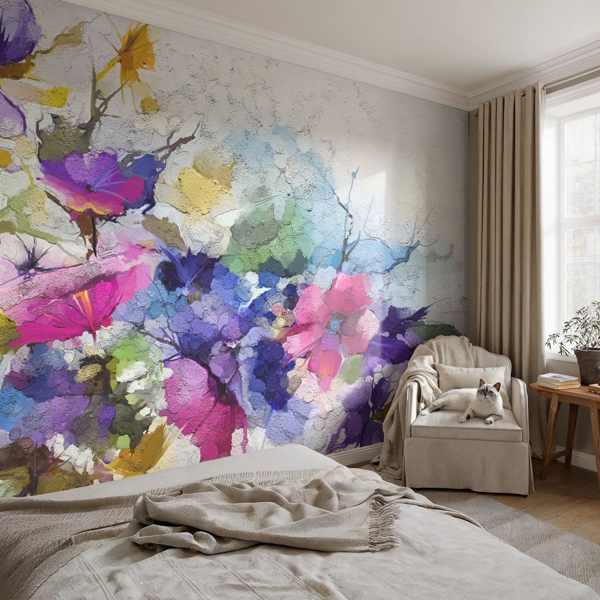 Coloray Vliesbehang - Zwart Snellijm Behang - 104x70 cm - Abstracte Bloemen Fotobehang Vlies - Hal behang Bloemen En Planten - Muurschildering - Woonkamer behang