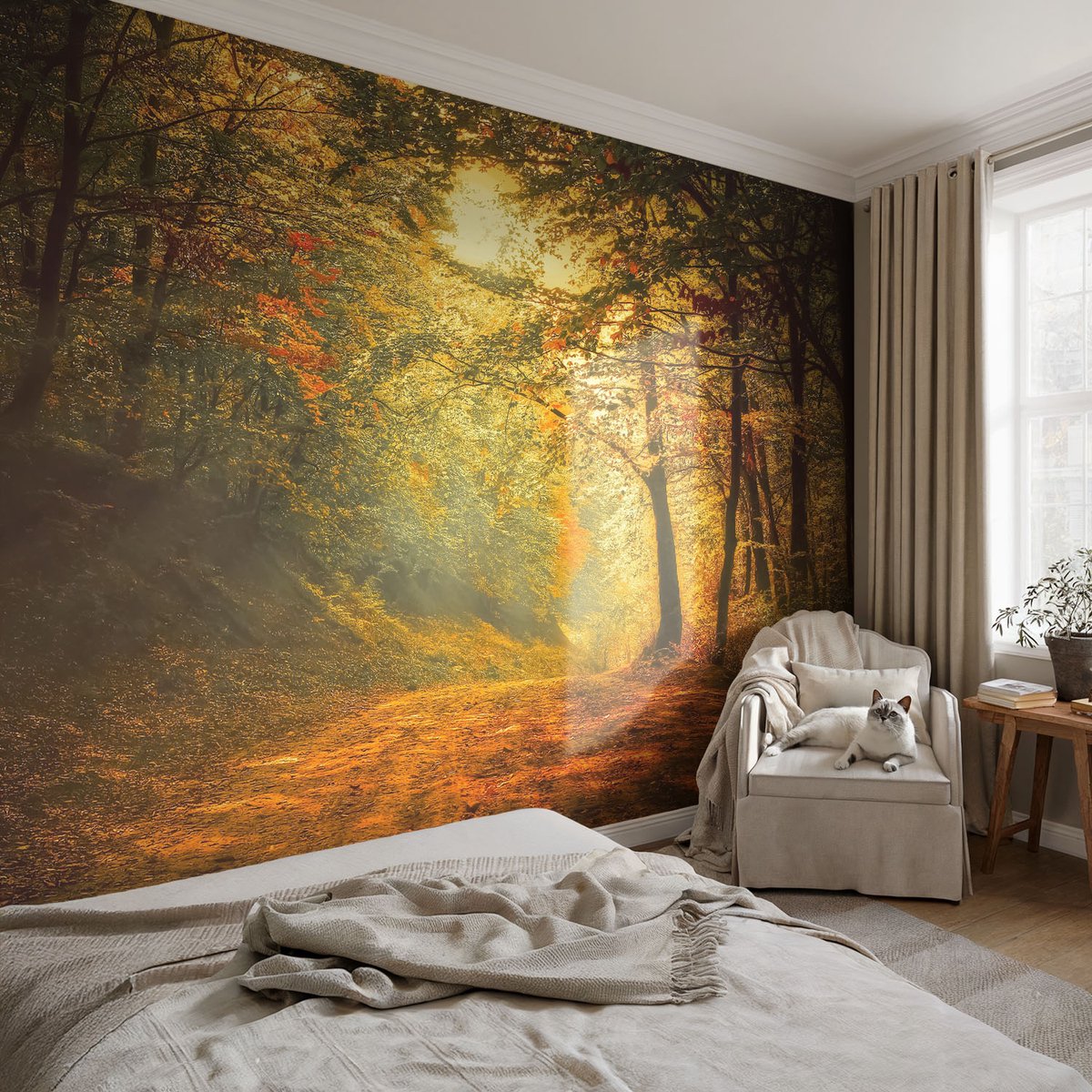 Coloray Vliesbehang - Geel Snellijm Behang - 104x70 cm - Herfstlandschap Muurschildering - Slaapkamer behang Landschappen - Fotobehang Vlies - Slaapkamer behang