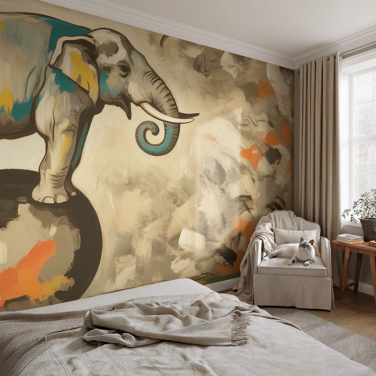 Coloray Vliesbehang - Grijs Snellijm Behang - 104x70 cm - Abstracte Olifant Muurschildering - Slaapkamer behang Deel - Fotobehang Vlies - Gang behang