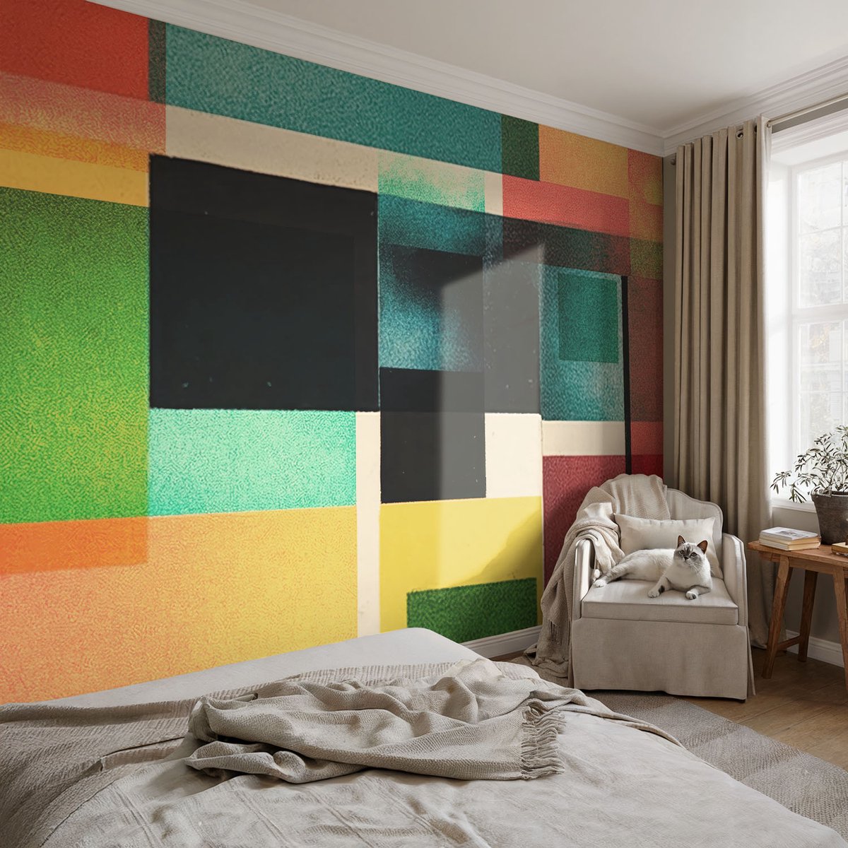 Coloray Vliesbehang - Groente Snellijm Behang - 104x70 cm - Geometrische Abstractie Muurschildering - Gang behang Abstractie - Fotobehang Vlies - Slaapkamer behang