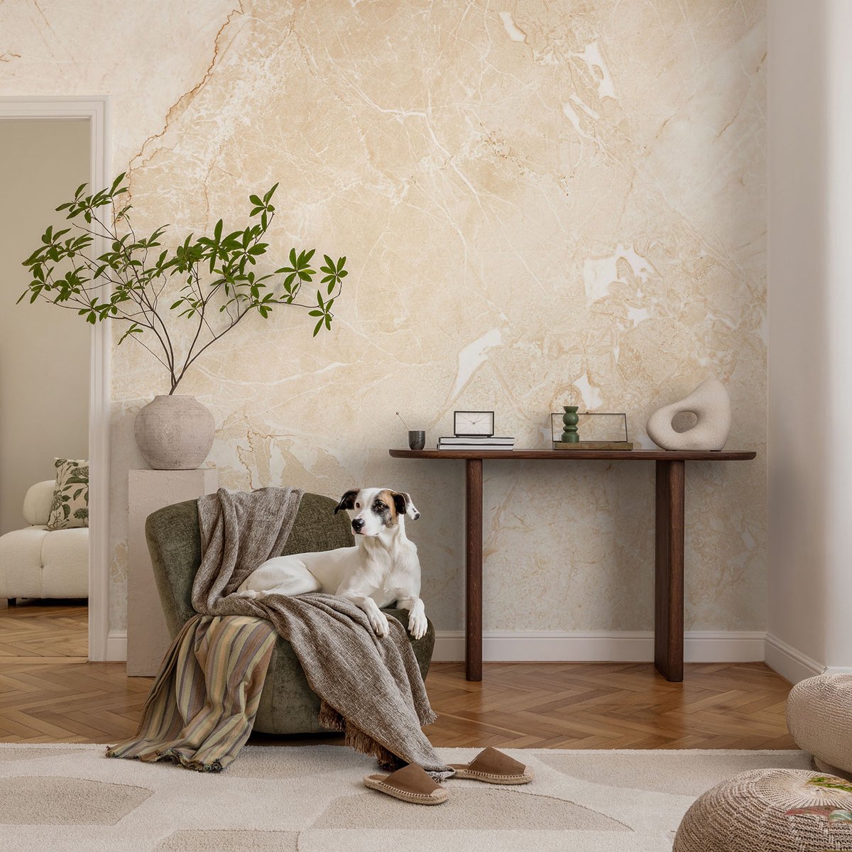 Coloray Vliesbehang - Beige Snellijm Behang - 104x70 cm - Natuursteen Muurschildering - Gang behang Texturen - Fotobehang Vlies - Slaapkamer behang