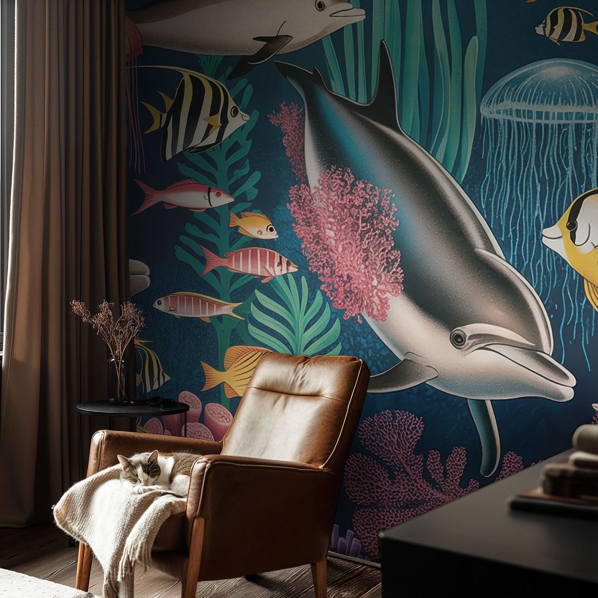 Coloray Vliesbehang - Marine Snellijm Behang - 104x70 cm - Onderwaterfauna Muurschildering - Gang behang Dieren - Fotobehang Vlies - Slaapkamer behang